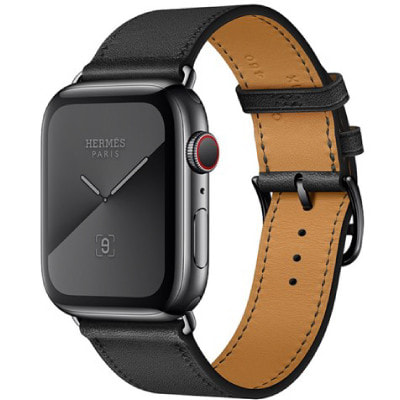 イオシス|Apple Watch Hermes Series5 44mm GPS+Cellularモデル MWWM2J/A A2157【スペースブラックステンレススチールケース/シンプルトゥール ヴォー・スウィフト(黒)レザーストラップ】