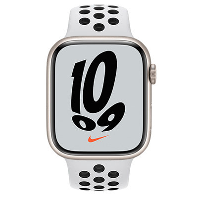 Apple Watch Nike Series7 45mm GPSモデル MKNA3J/A  A2474【スターライトアルミニウムケース/ピュアプラチナム ブラックNikeスポーツバンド】