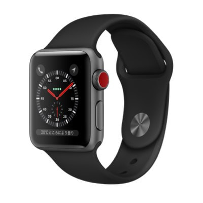 Apple Watch Series3 38mm GPS+Cellularモデル MTGP2J/A  A1889【スペースグレイアルミニウムケース/ブラックスポーツバンド】