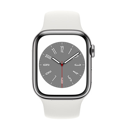 Apple Watch Series8 41mm GPS+Cellularモデル MNJ53J/A  A2773【シルバーステンレススチールケース/ホワイトスポーツバンド】