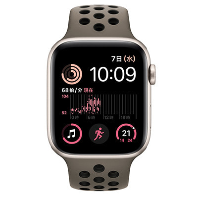 【第2世代】Apple Watch SE 44mm GPSモデル MNLA3J/A+MPH73FE/A  A2723【スターライトアルミニウムケース/オリーブグレイ ブラックNikeスポーツバンド】
