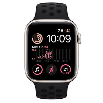 【第2世代】Apple Watch SE 44mm GPS+Cellularモデル MNQF3J/A+MPH43FE/A  A2723【スターライトアルミニウムケース/ブラック ブラックNikeスポーツバンド】