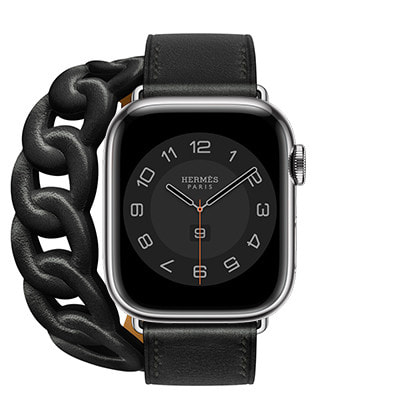 Apple Watch Hermes Series8 41mm GPS+Cellularモデル MNN13J/A+MPKE3FE/A  A2773【シルバーステンレススチールケース/ヴォー・スウィフト(黒)グルメット・ドゥブルトゥールレザーストラップ】