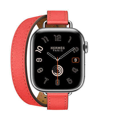Apple Watch Hermes Series9 41mm GPS+Cellularモデル MRQ43J/A+MKG53FE/A  A2982【シルバーステンレススチールケース/ヴォー・スウィフト(ローズ・テキサス)アトラージュドゥブルトゥールストラップ】