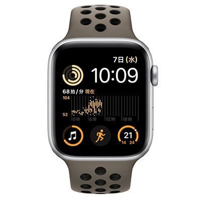 【第2世代】Apple Watch SE 44mm GPSモデル MNLD3J/A+MPH73FE/A  A2723【シルバーアルミニウムケース/オリーブグレイブラックNikeスポーツバンド】