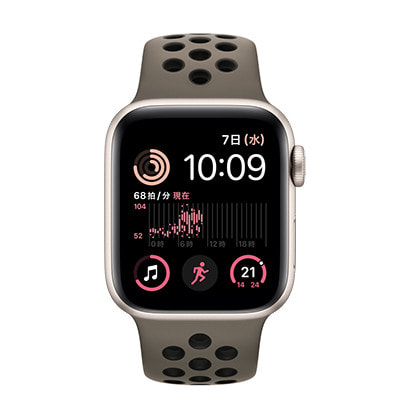 【第2世代】Apple Watch SE 40mm GPSモデル MNL73J/A+MPGT3FE/A  A2722【スターライトアルミニウムケース/オリーブグレー ブラックNikeスポーツバンド】