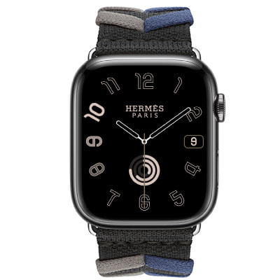 Apple Watch Hermes Series9 45mm GPS+Cellularモデル MRQQ3J/A+MTHQ3FE/A  A2984【スペースブラックステンレススチールケース/ブリドン(黒)シンプルトゥールストラップ】|中古ウェアラブル端末格安販売の【イオシス】