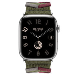 Apple Watch Hermes Series9 45mm GPS+Cellularモデル MRQP3J/A+MTHR3FE/A A2984【シルバーステンレススチールケース/(カーキ/グレー)ブリドン・シンプルトゥールストラップ】