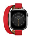 Apple Watch Hermes Series7 41mm GPS+Cellularモデル MKM23J/A+MN803FE/A A2476【スペースブラックステンレススチールケース/ヴォー・スウィフト(ルージュ・ドゥ・クール)アトラージュ・ドゥブルトゥールレザーストラップ】