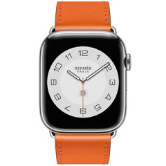 Apple Watch Hermes Series7 45mm GPS+Cellularモデル MKMV3J/A+MXTP2FE/A A2478【シルバーステンレススチールケース/ヴォー・スウィフト(オレンジ)シンプルトゥールレザーストラップ】