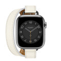 Apple Watch Hermes Series7 41mm GPS+Cellularモデル MKLY3J/A+MN7T3FE/A A2476【シルバーステンレススチールケース/ヴォー・スウィフト(白)アトラージュ・ドゥブルトゥールレザーストラップ】